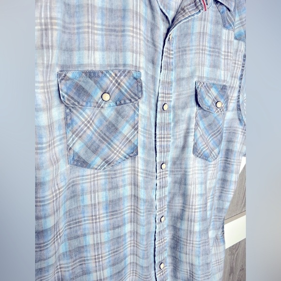 362. Flag and Anthem Frankfort Vintage Plaid Short Sleeve Western Shirt L - Picture 6 of 7